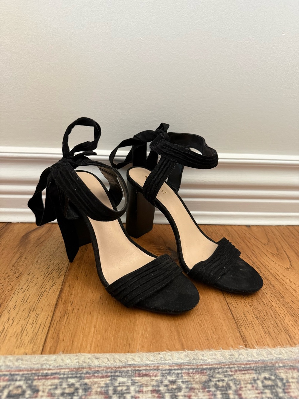 Nine West Black Suede Ankle-Tie Block Heels